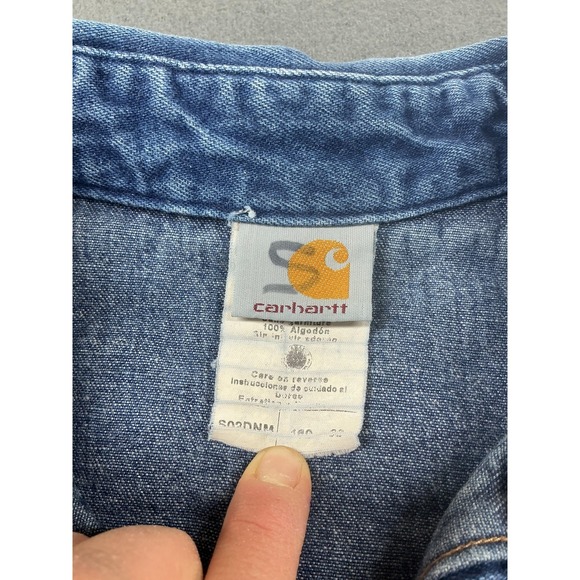 Vintage Carhartt Shirt Mens Medium Blue Denim Western Pearl Snap Made USA - Picture 2 of 11